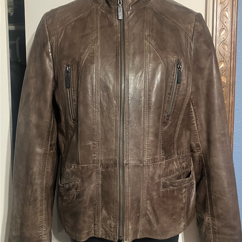 Women’s Bernardo Chocolate Leather Jacket Soft Excellent Condition